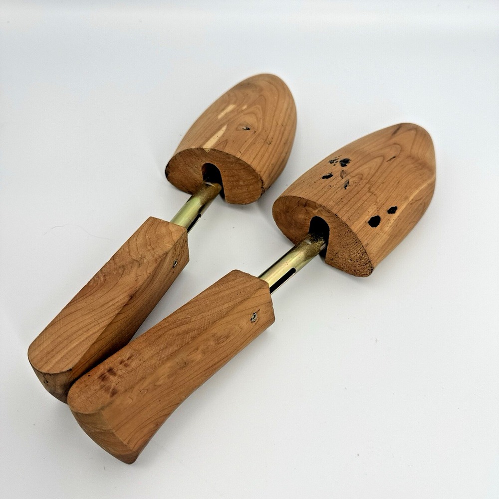 Vintage Wooden Shoe Trees Pair Adjustable Metal Spring Shoe Shapers Keepers